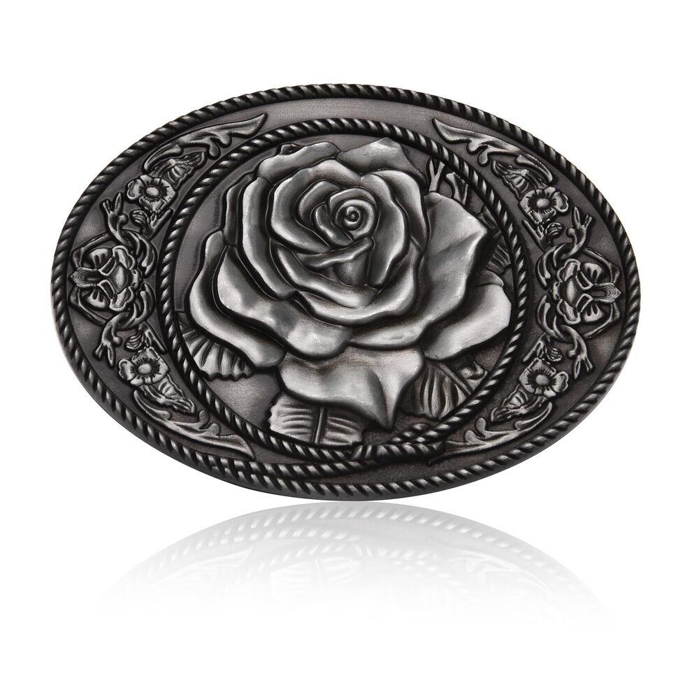 9041 Antique Rose Flower Belt Buckle Western Vintage Floral Belt Buckles